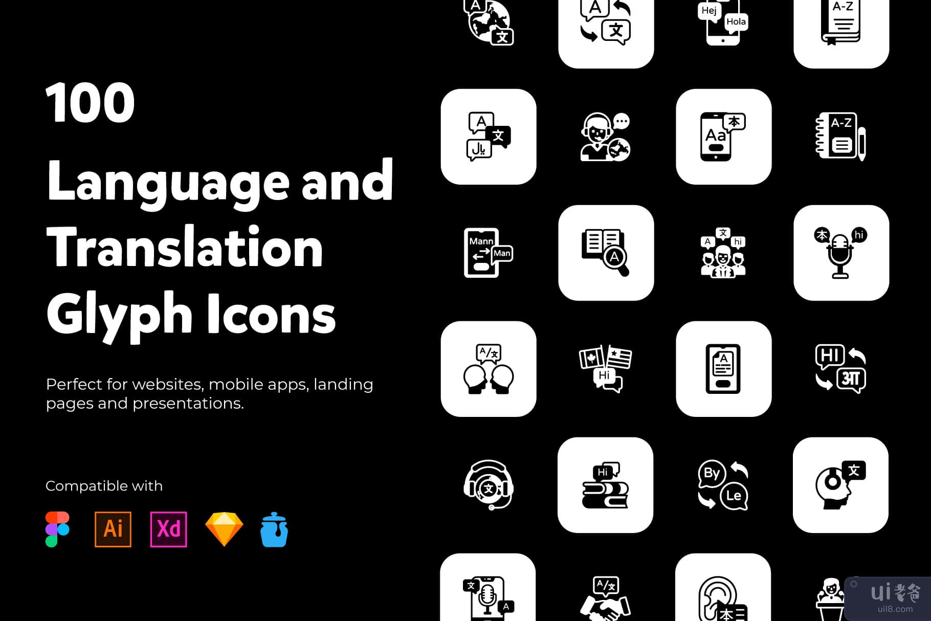 100 个语言和翻译图标(100 Language and Translation Icons)插图8