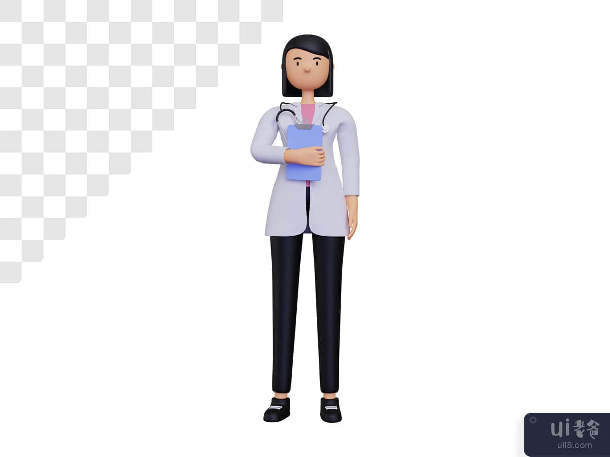 3d female doctor character with note