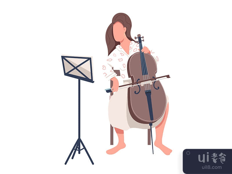 Beautiful lady playing violoncello semi flat color vector character
