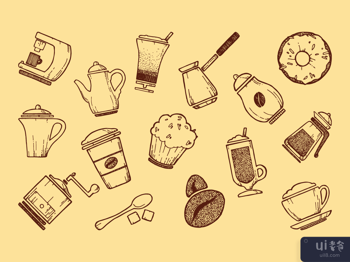 Coffee icons & pattern