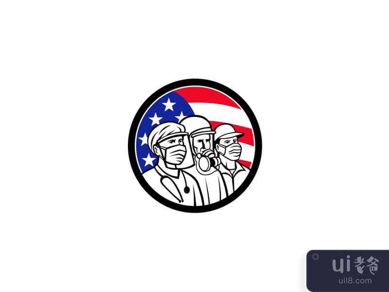 American Essential Workers Wearing Mask USA Flag Mascot
