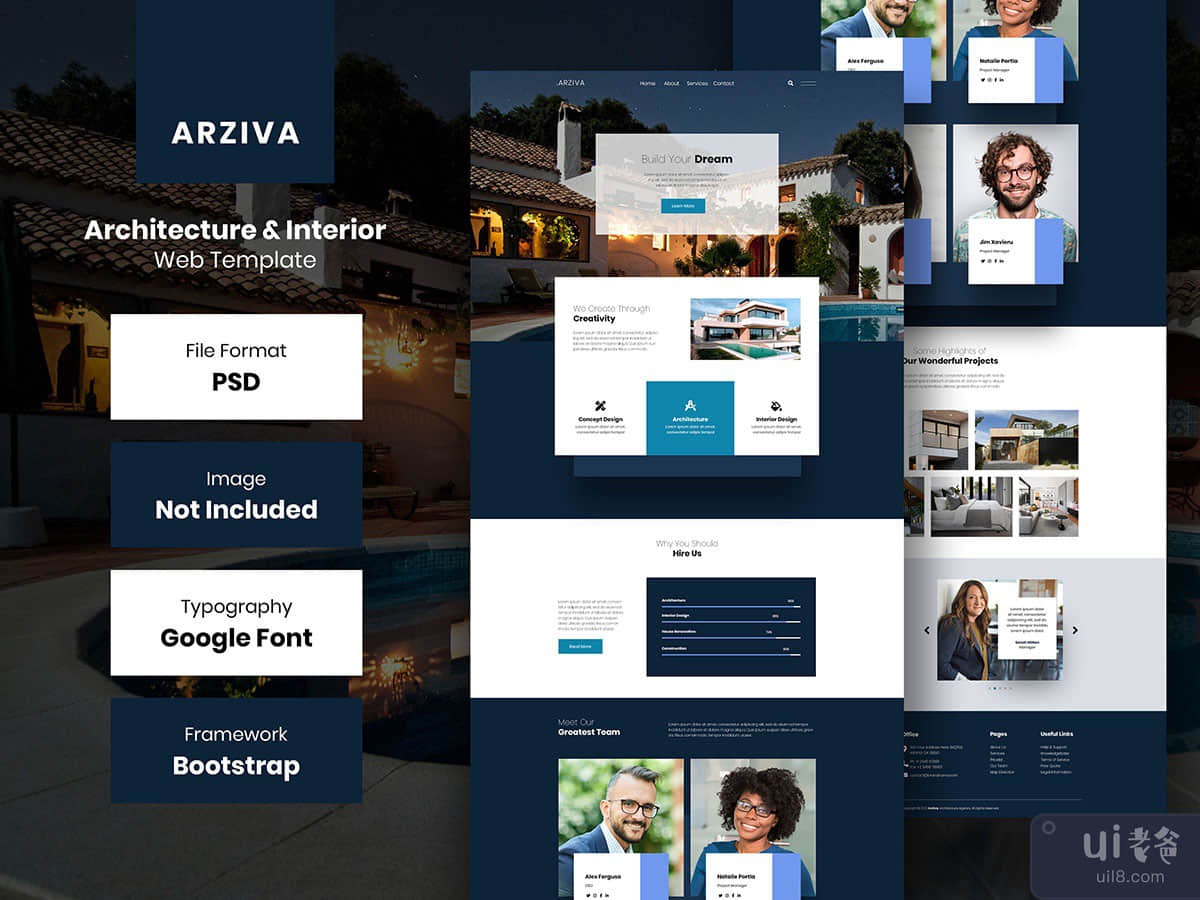 ARZIVA - Architecture & Interior Web Landing Page Psd Template