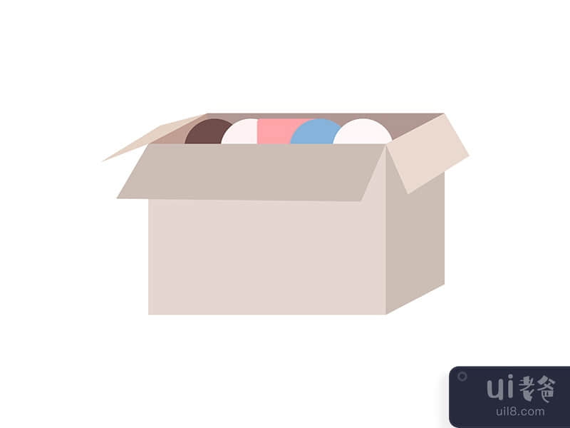 Cardboard box with valuable items semi flat color vector object