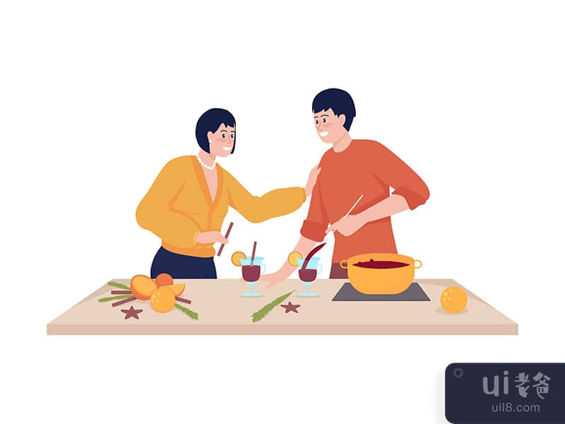 Couple make punch semi flat color vector character