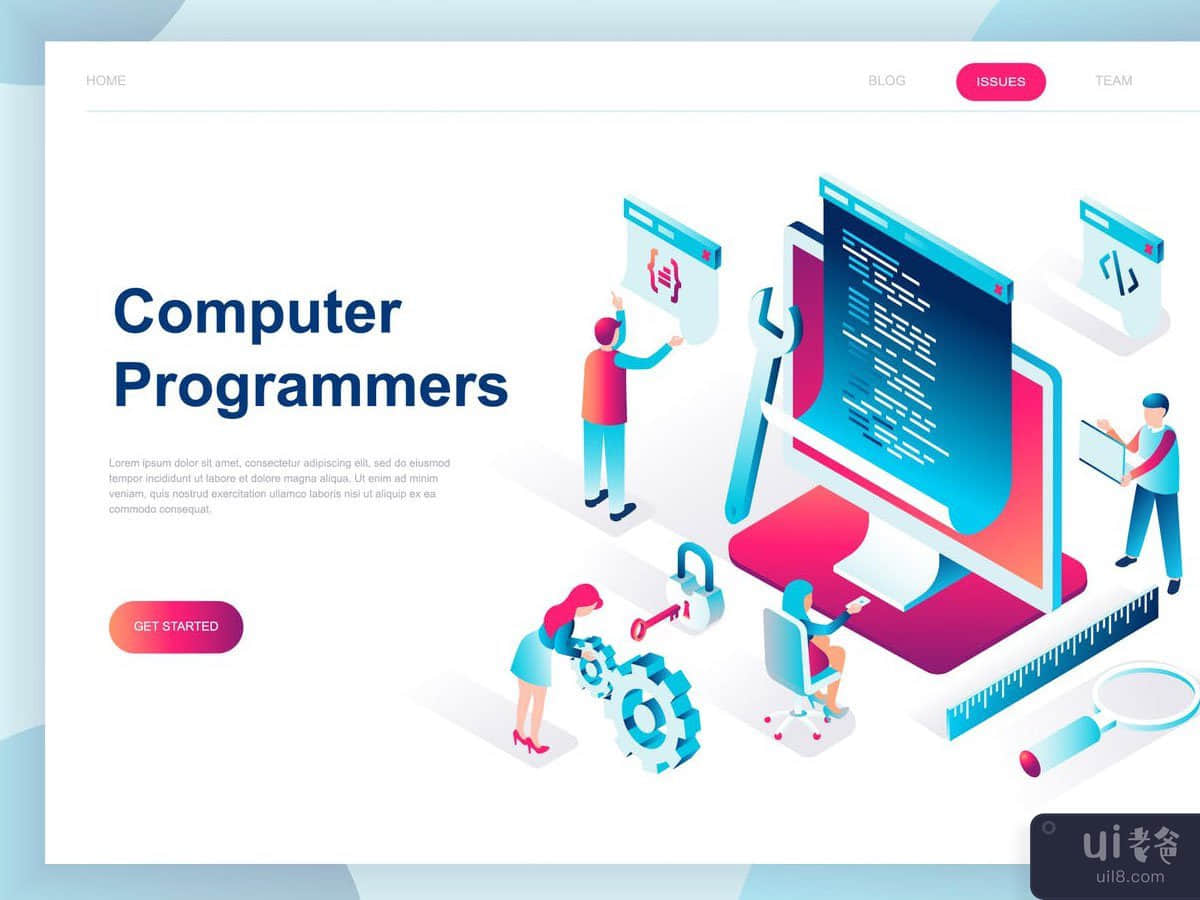 Computer Programmers Isometric Landing Page