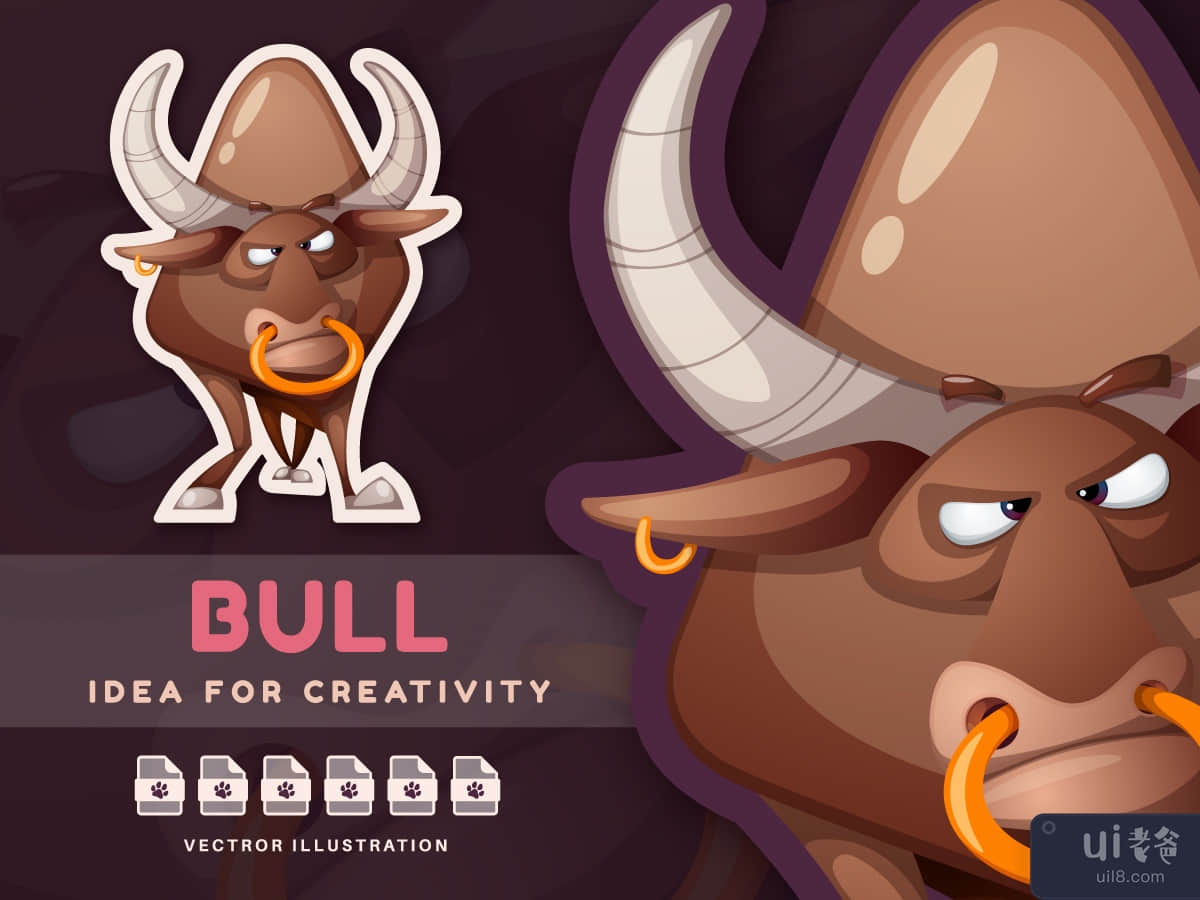 Angry Bull Looks at You - Cute Sticker