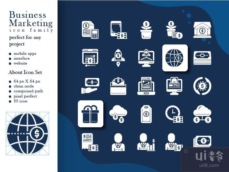 带有样式字形的商业营销图标(Business Marketing Icon With Style Glyph)插图2