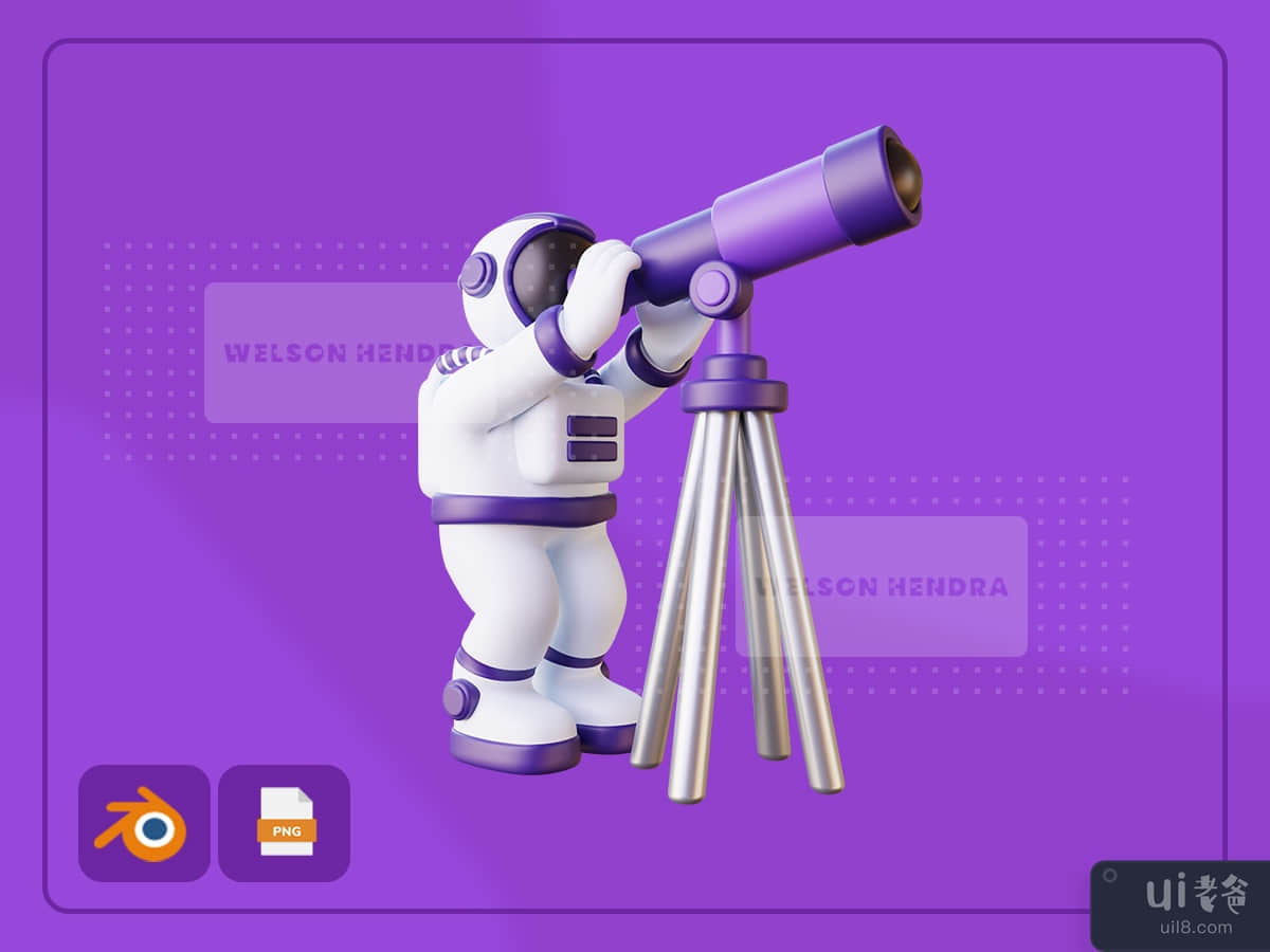 Astronaut looking through a telescoped - Space 3D Illustration Pack