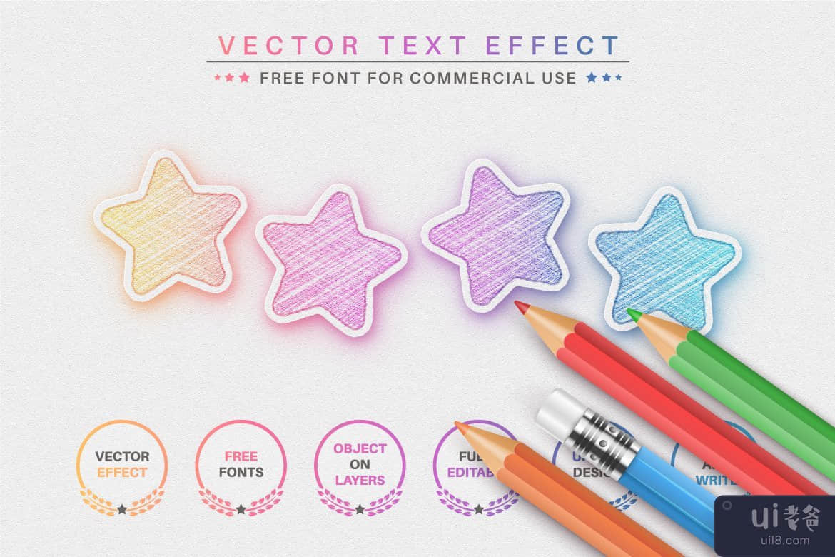 彩色铅笔 - 可编辑的文字效果，字体样式(Color Pencil - Editable Text Effect, Font Style)插图6