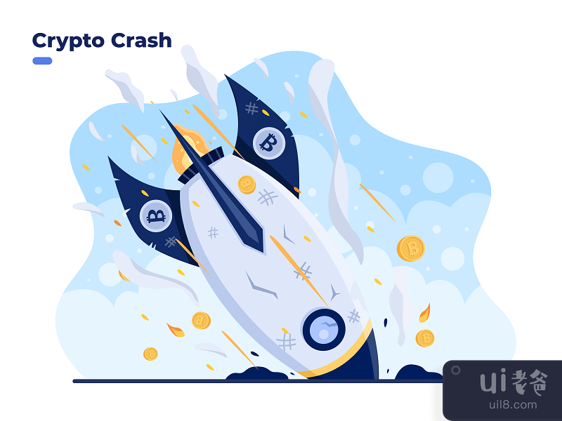 Cryptocurrency Crash and price collapes flat illustration