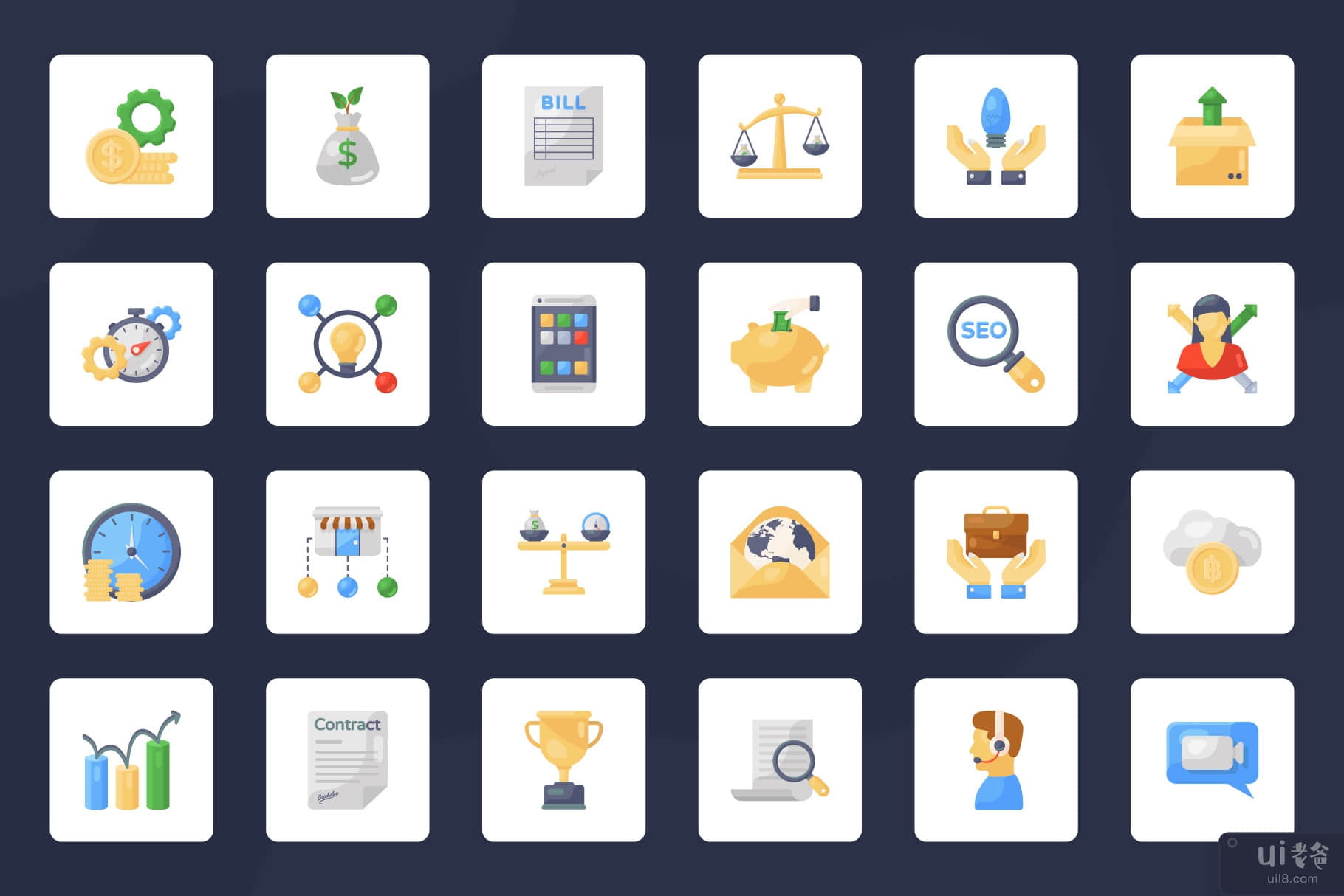业务和管理平面图标(Business and Management Flat Icons)插图5