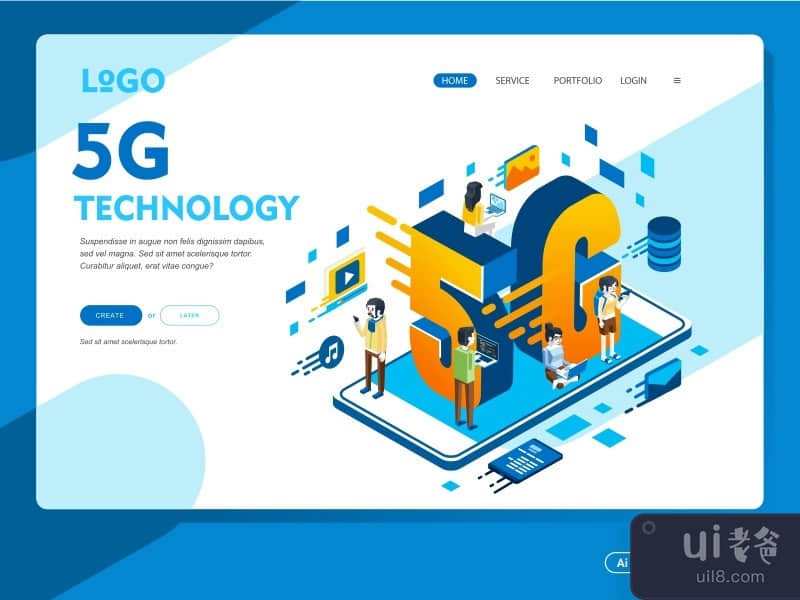 5G technology isometric concept landing page