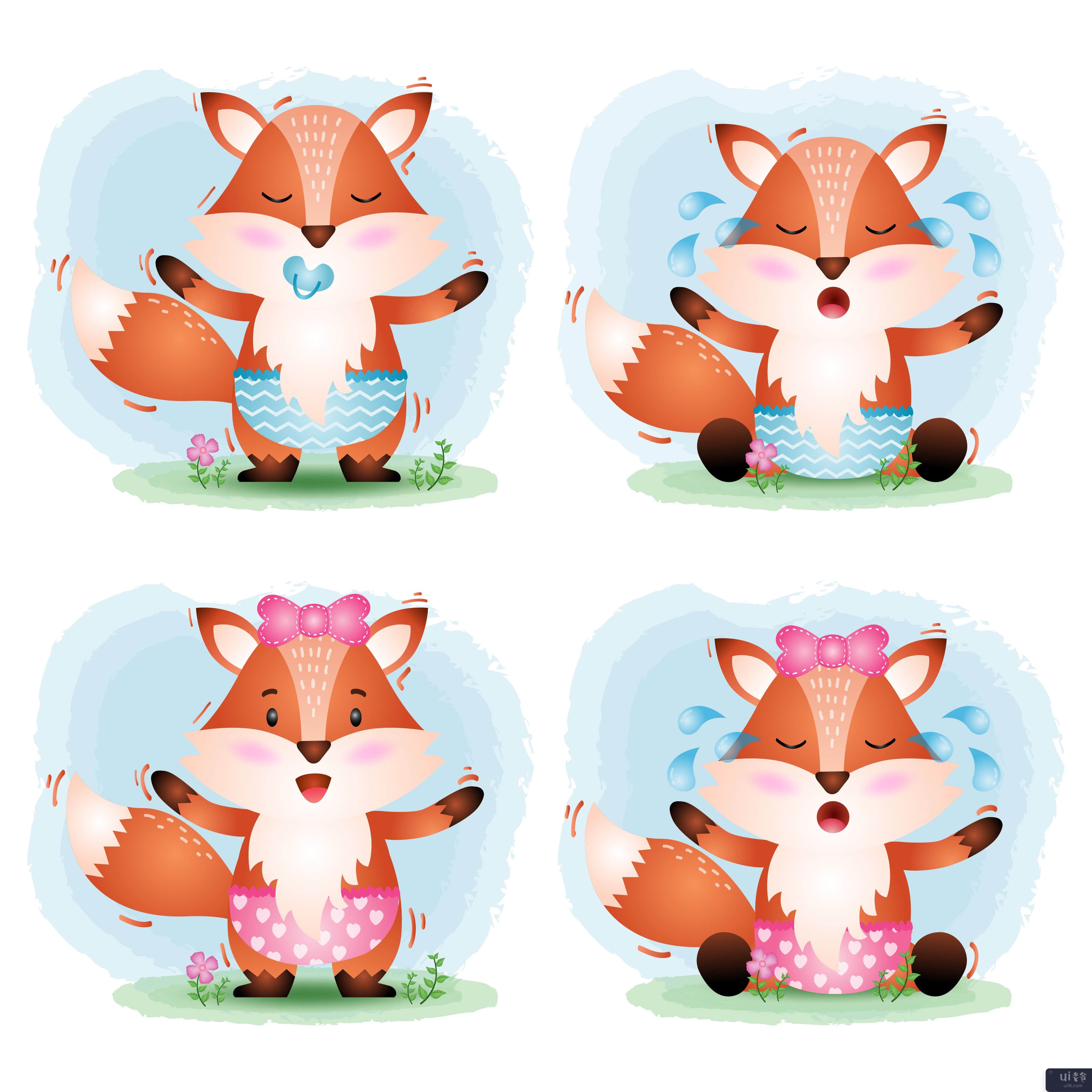 儿童风格的可爱小狐狸系列(cute baby fox collection in the children's style)插图2