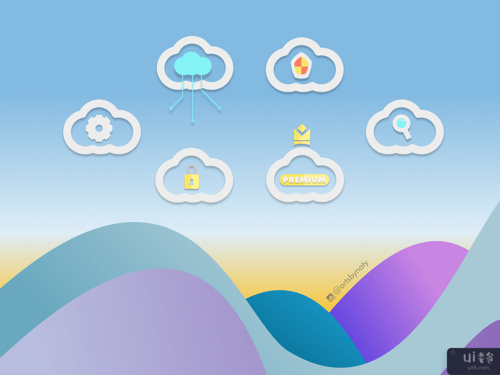 Cloud Elements Kit - 20 个干净的浮云设计。(Cloud Elements Kit - 20 Clean floating clouds design.)插图5