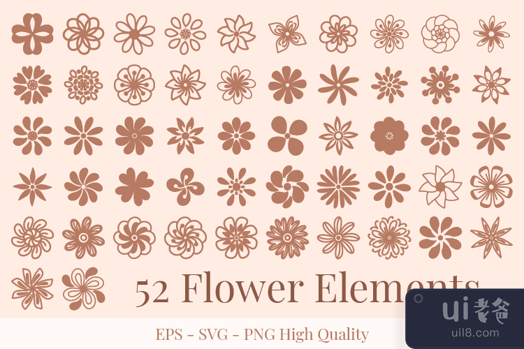 52 矢量固体艺术花卉元素(52 Vector solid Art Flower Elements)插图3
