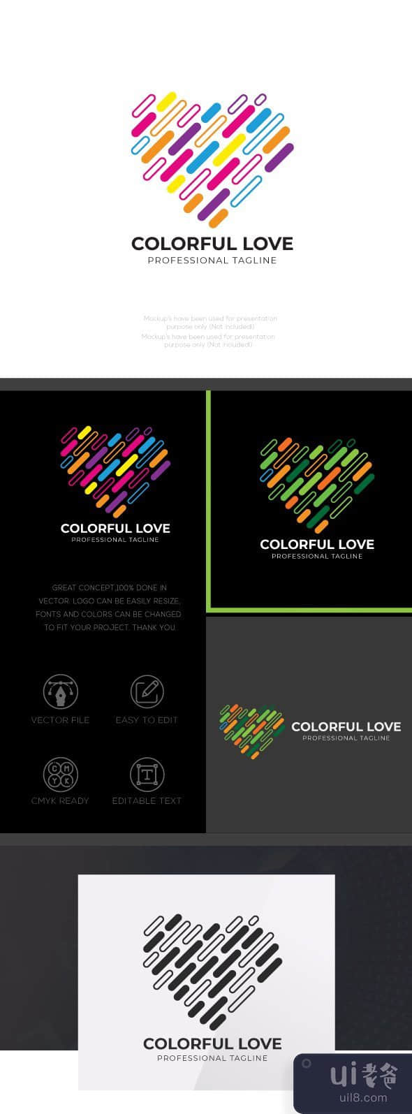 多彩的爱标志 硬心标志(Colorful Love Logo Hard Heart Logo)插图3