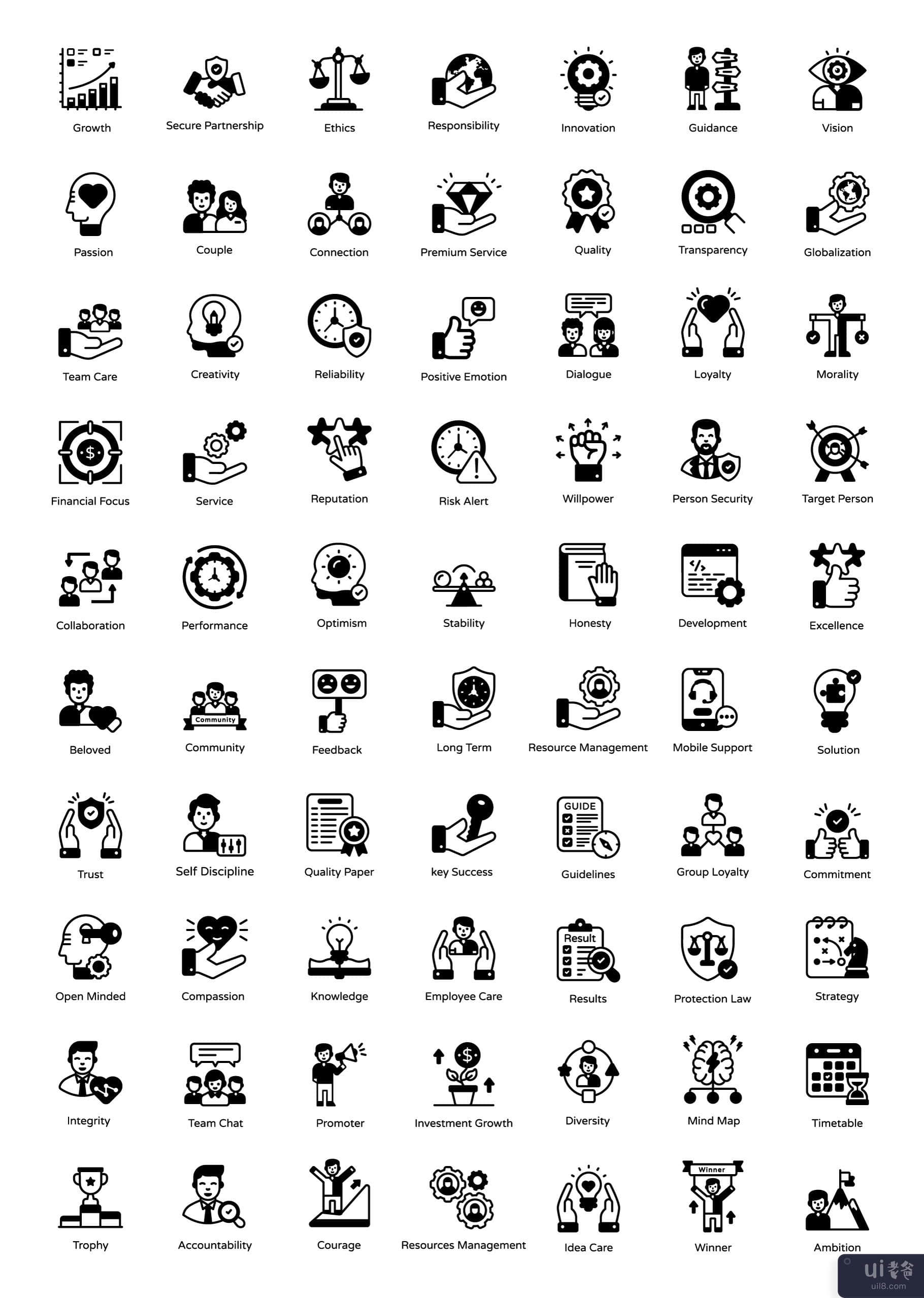 70 个核心价值观字形图标(70 Core Values Glyph Icons)插图2