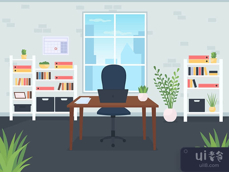 Businessman office flat color vector illustration