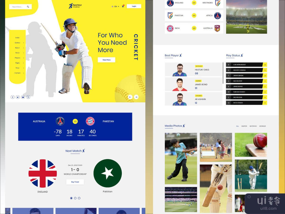 板球网页模板(Cricket Web Template)插图1