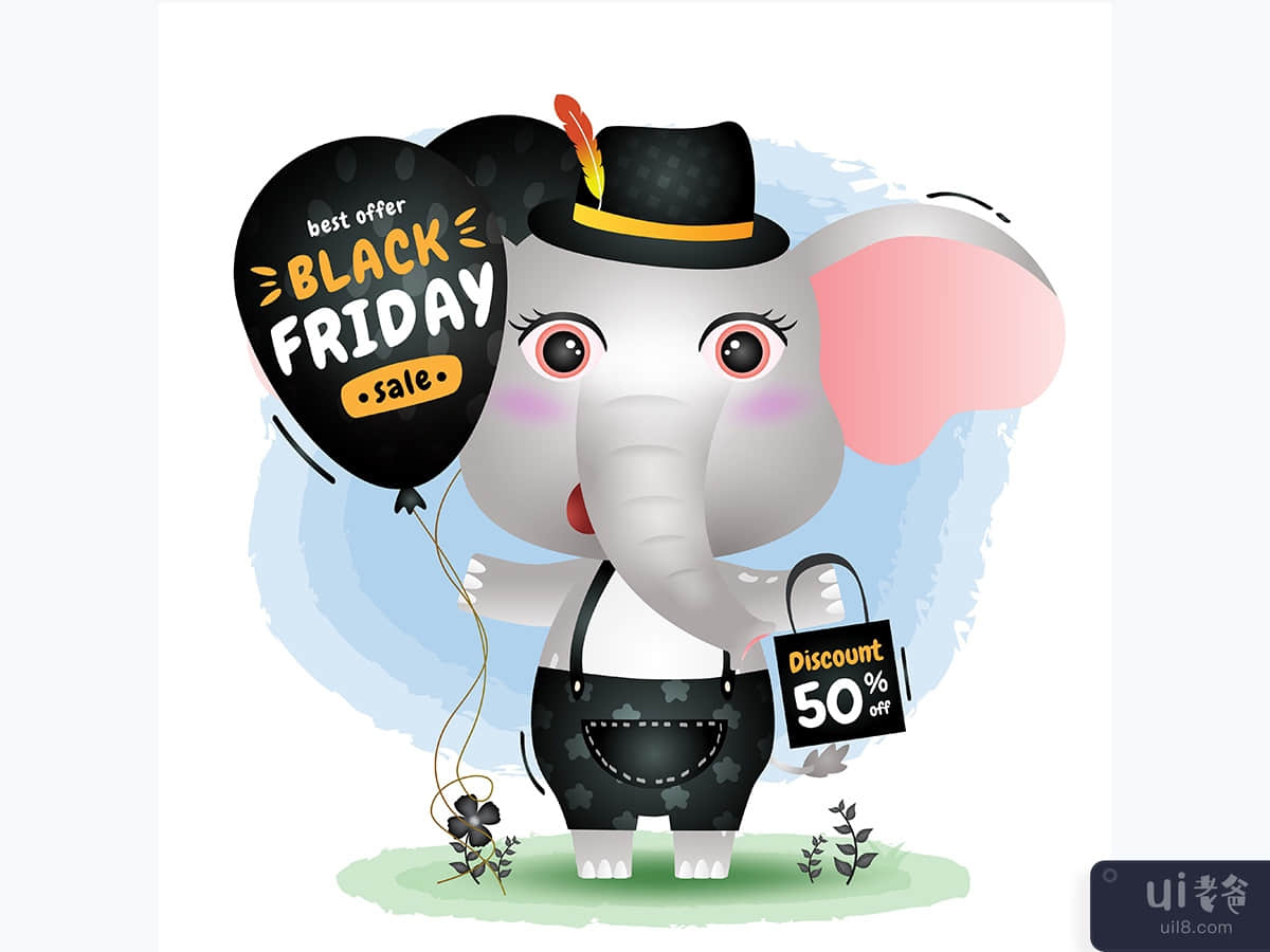Black friday sale with a cute elephant hold balloon promotion