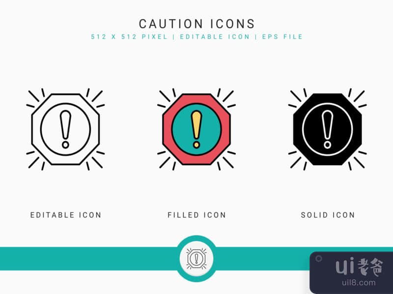 Caution icons set vector illustration with solid icon line style