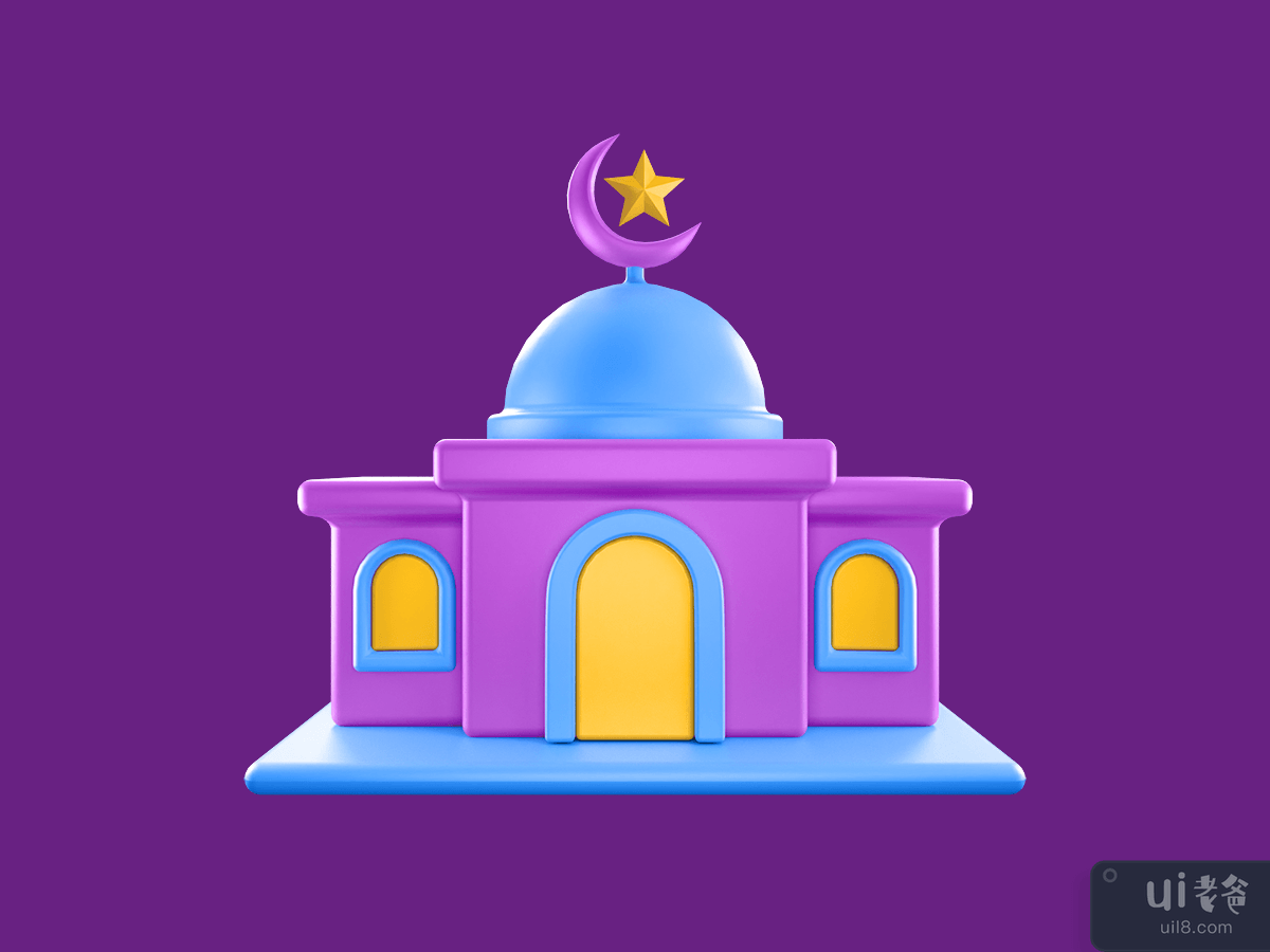 3D Rendering Ramadan Icon - Mosque front View 