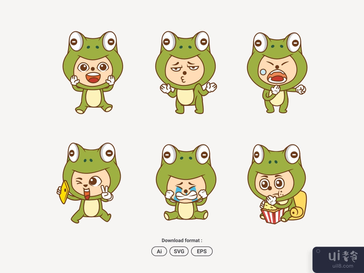 穿着青蛙服装吉祥物的可爱角色(Cute Character wearing frog costume mascot)插图2