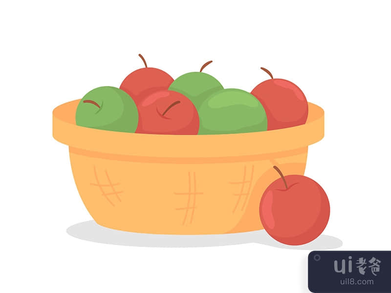 Apples in basket semi flat color vector object