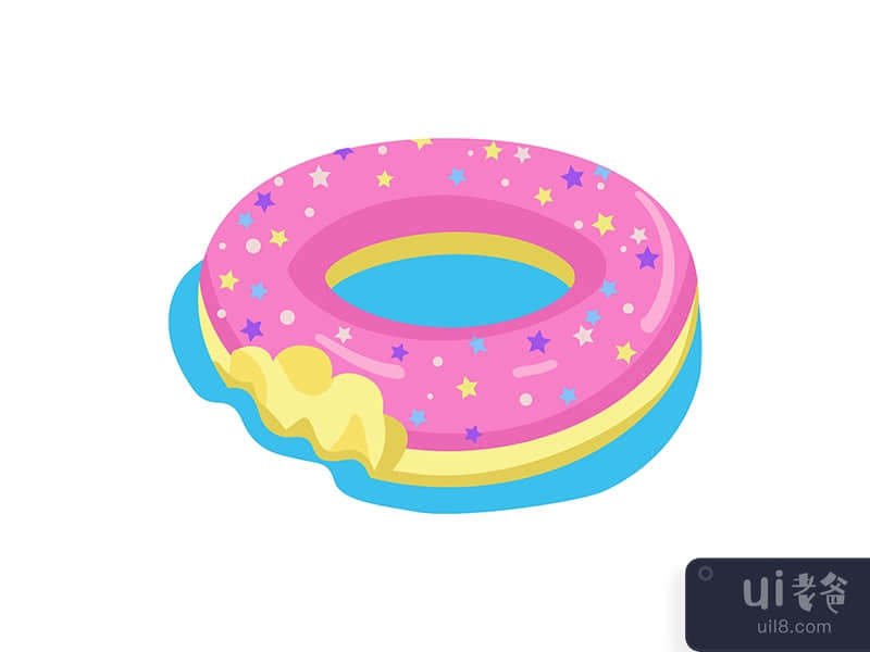Bitten donut shaped air mattress semi flat color vector object