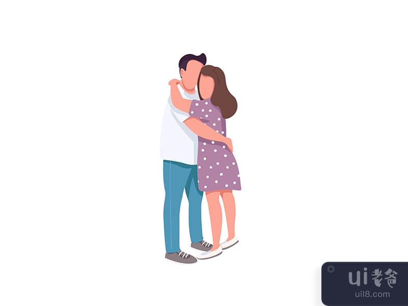 Affectionate hug flat color vector faceless characters