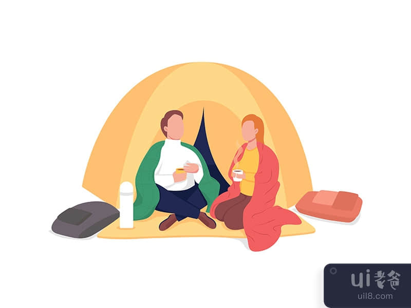 Couple camping semi flat color vector characters