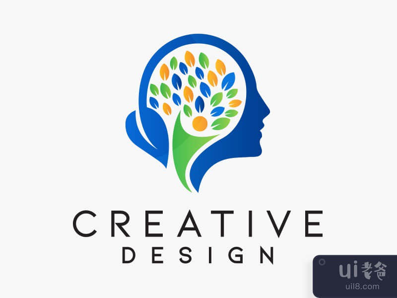 Brain with Tree Logo Design Concept, People Head with Tree Logo