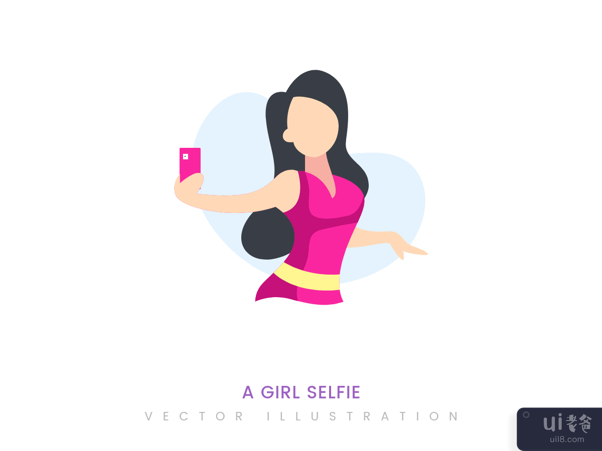 女孩自拍平面设计理念(A girl selfie flat design concept)插图2