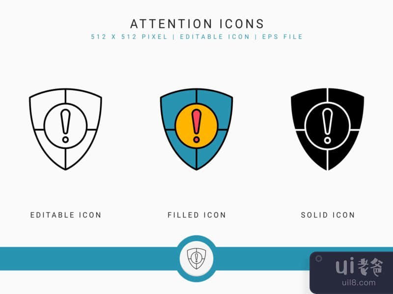Attention icons set vector illustration with solid icon line style