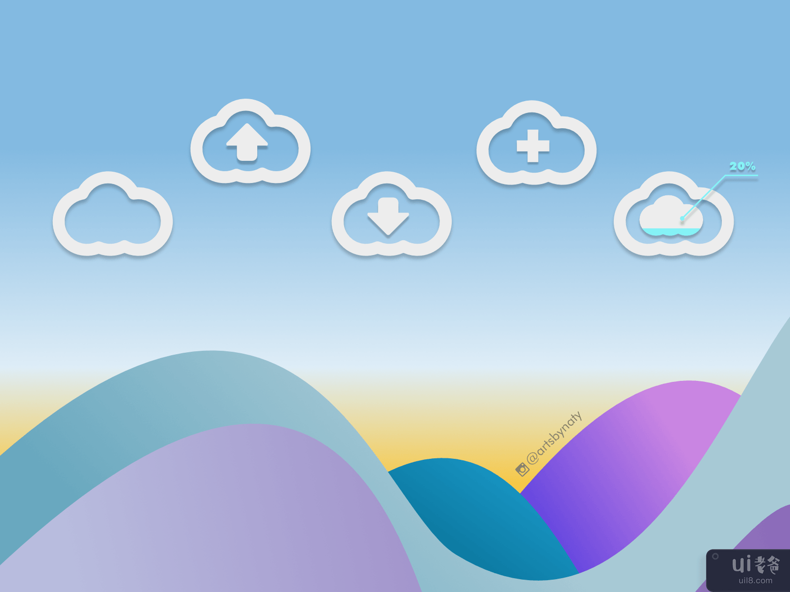 Cloud Elements Kit - 20 个干净的浮云设计。(Cloud Elements Kit - 20 Clean floating clouds design.)插图4