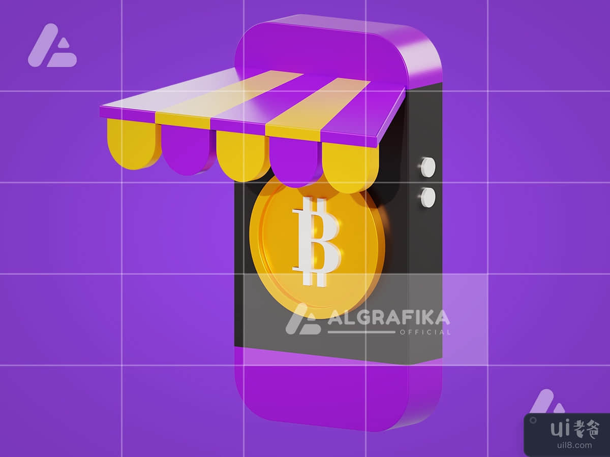 3d illustration bitcoin shop trade