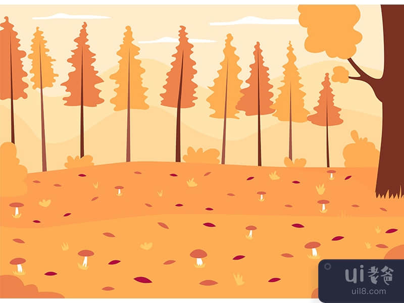 Autumn woods flat color vector illustration
