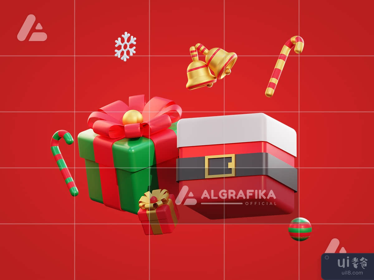 3d christmas santa giftbox and candy