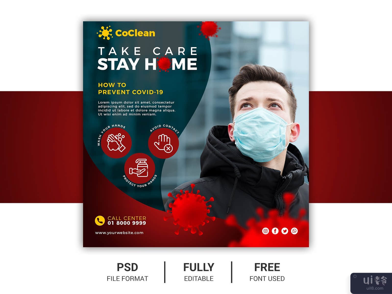 Corona Virus Health Care Banner, Social Media Instagram Post for Corona Virus