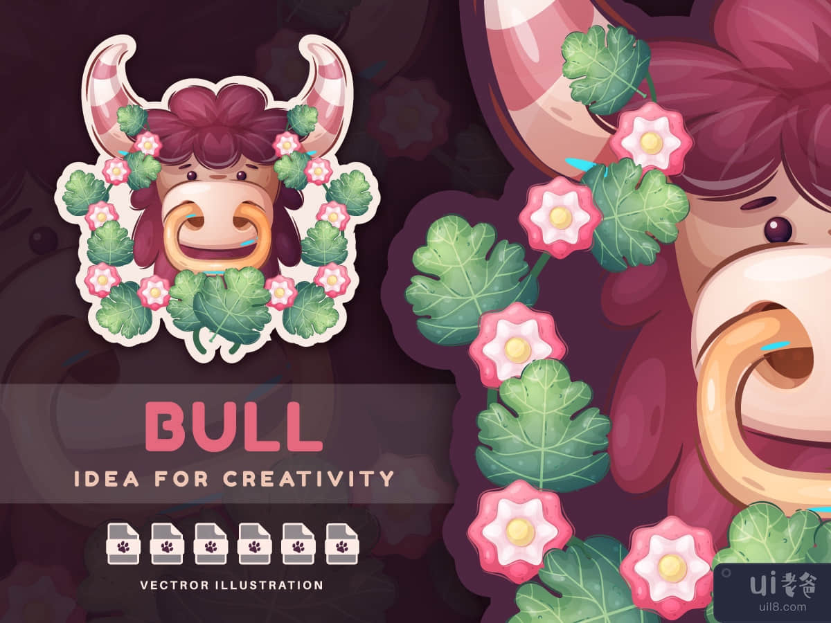 Cartoon Character Animal Bull - Sticker