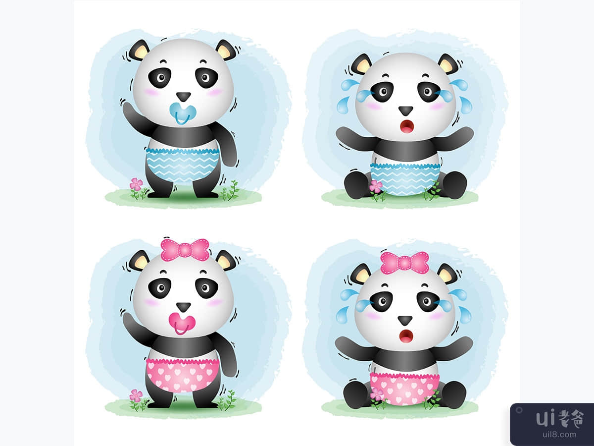 儿童风格的可爱熊猫宝宝系列(cute baby panda collection in the children's style)插图1