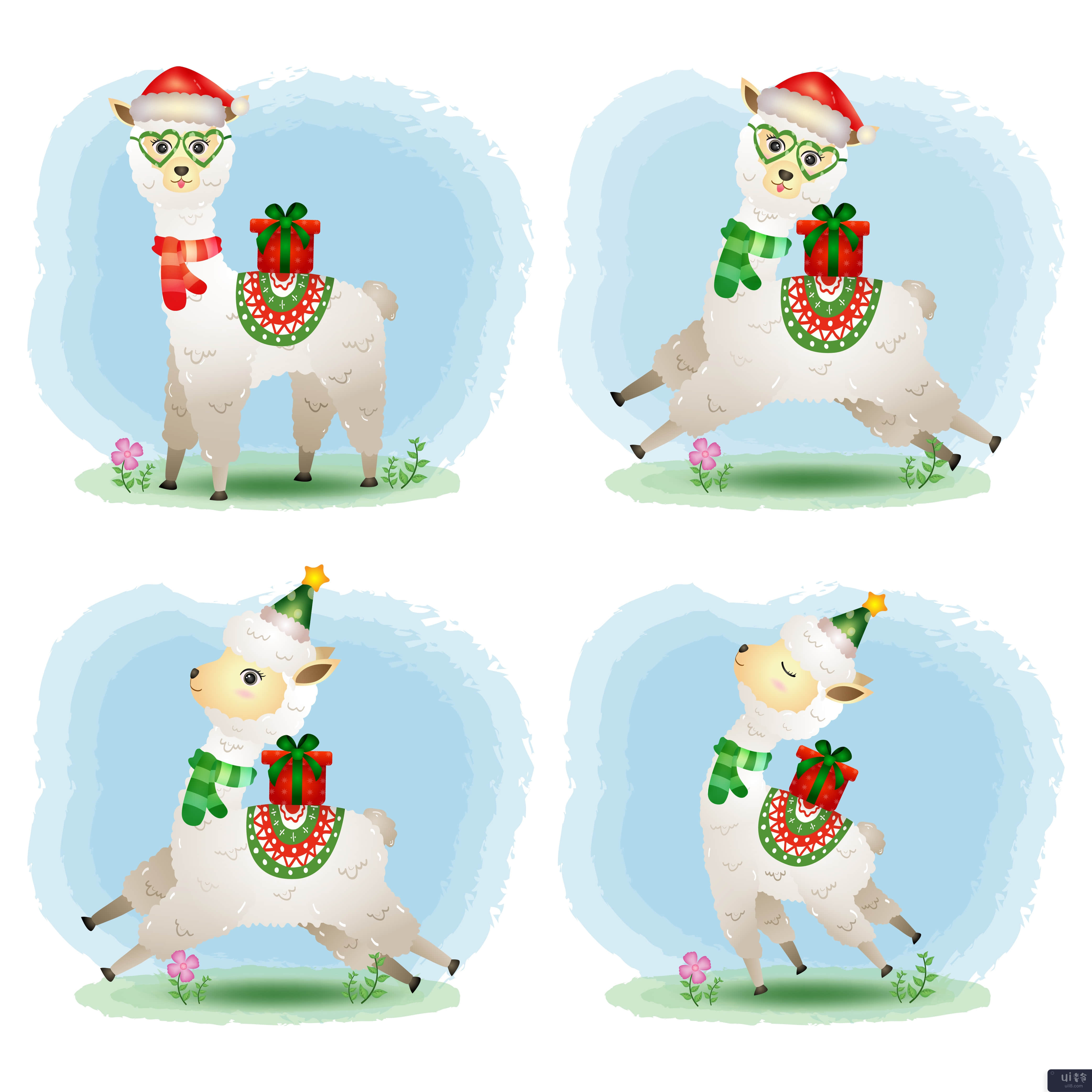 一个可爱的羊驼圣诞人物系列(a cute alpaca christmas characters collection)插图2