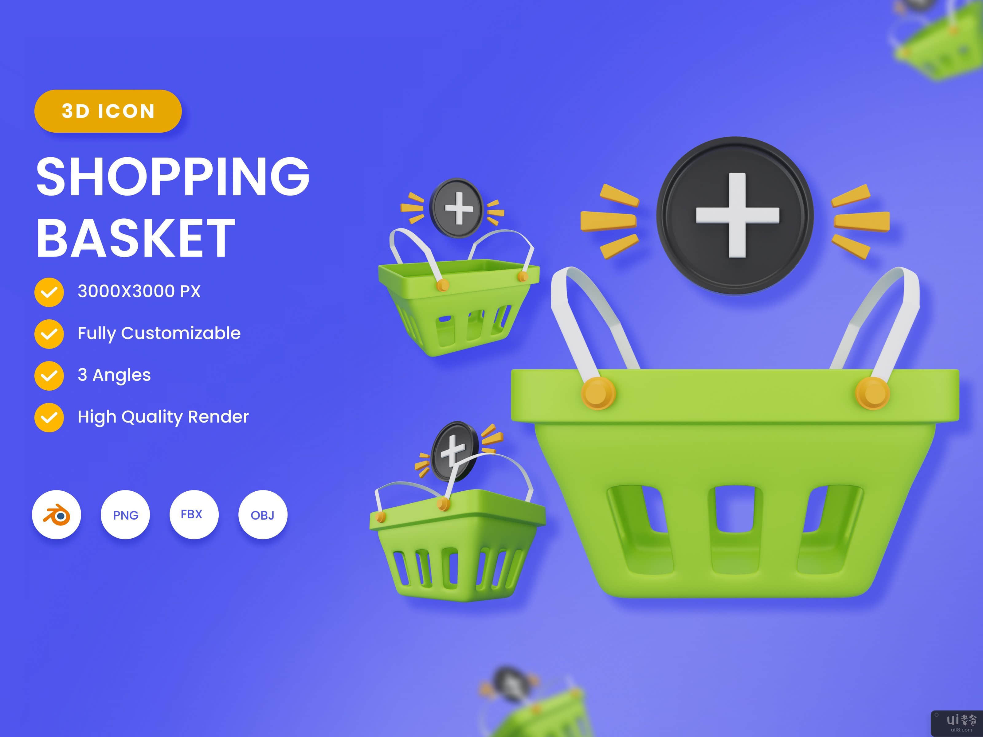 3D 购物篮图(3D Shopping Basket illustration)插图2