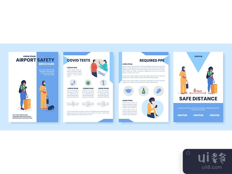 After covid airport safety flat vector brochure template