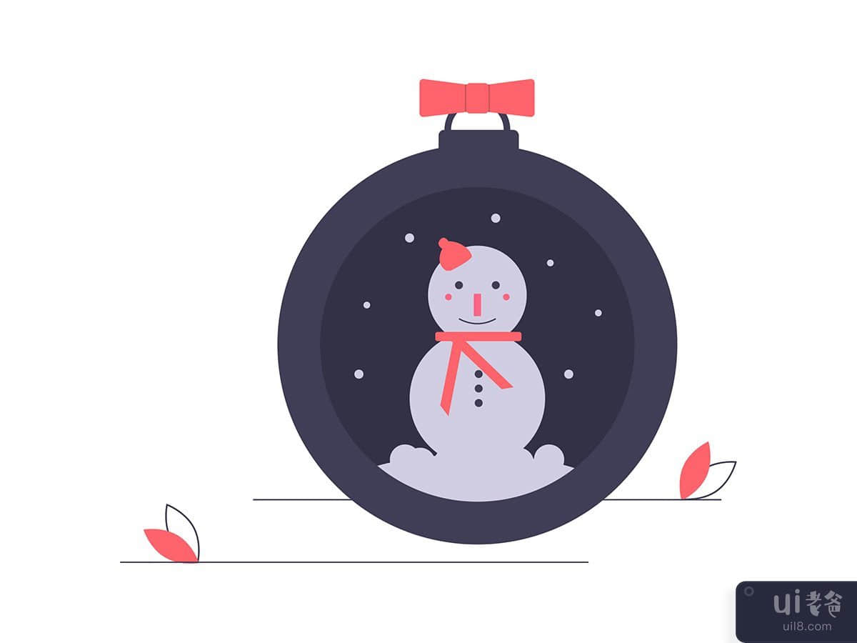 Christmas snowman in round ring illustration