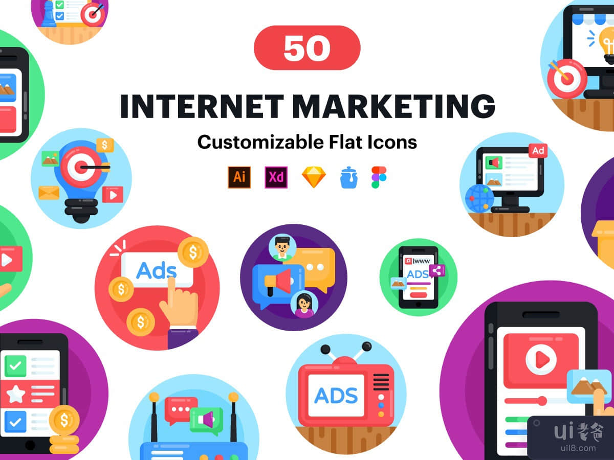 50 flat Internet Marketing Icon