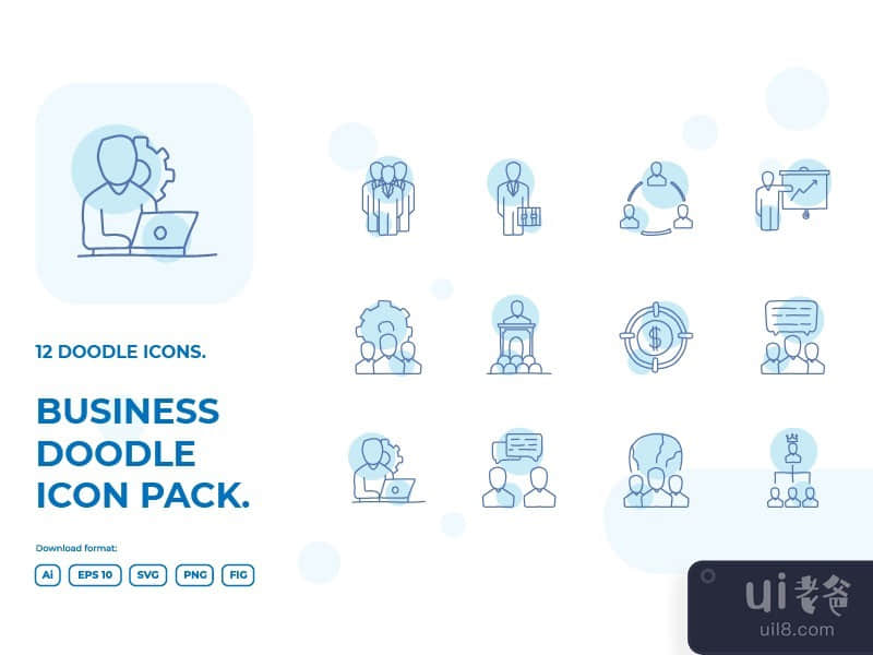12 business teamwork doodle illustrations icon set