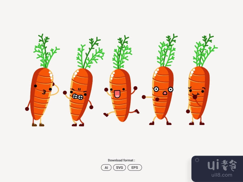 Cute Carrot Character Set Expression Logo Mascot Icon