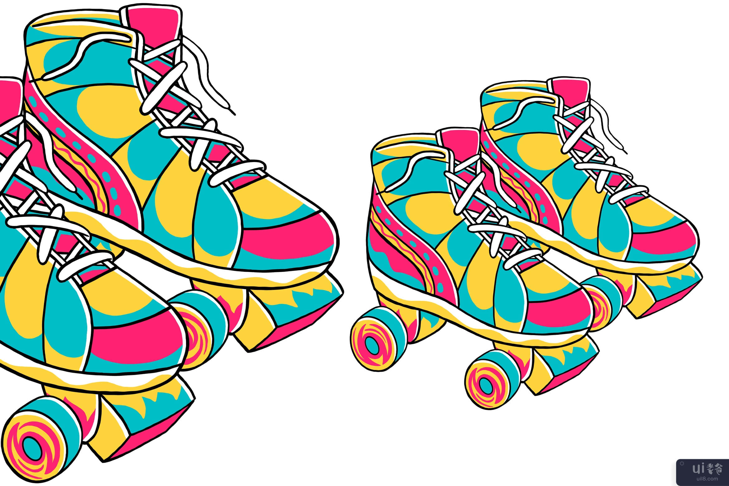 90 年代的氛围-溜冰鞋矢量图(90's Vibe - Roller Skates Vector Illustration)插图2