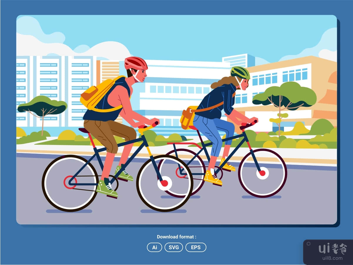 情侣骑自行车城市背景(Couple riding bicycle city background)插图2